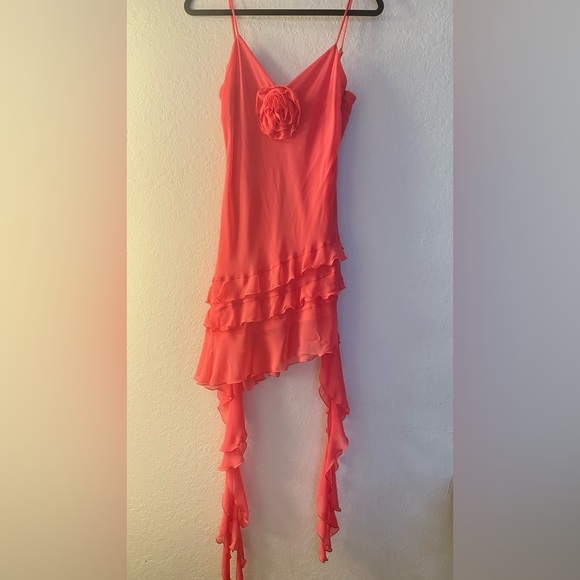 Gianni Bini Pink Chiffon Dress Rosette and ruffle detail - Picture 7 of 8